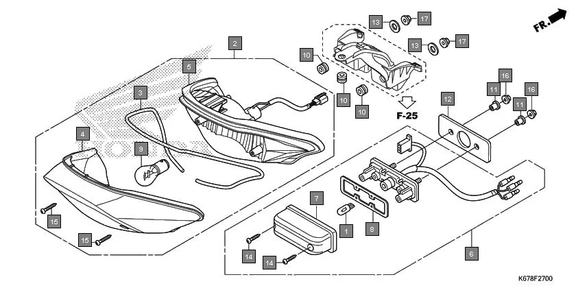 F-27 TAILLIGHT assembly diagram for HONDA CB Shine SP CBF125MG