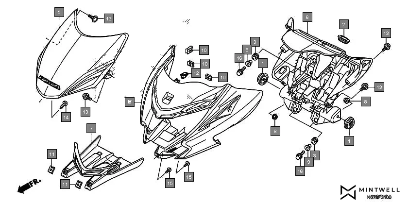 F-31 FRONT COWL diagram showing 61200-K67-900ZE