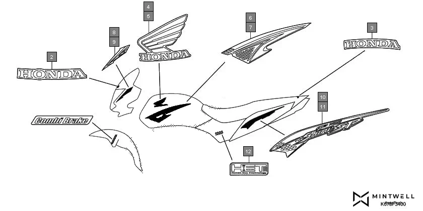 F-34 MARK/EMBLEM assembly diagram for HONDA CB Shine SP CBF125MG