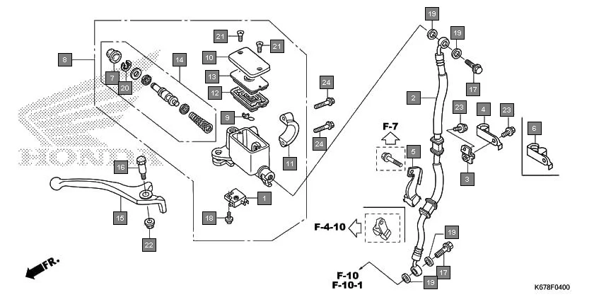 F-4 FR. BRAKE MASTER CYLINDER assembly diagram for HONDA CB Shine SP CBF125MJ/MK