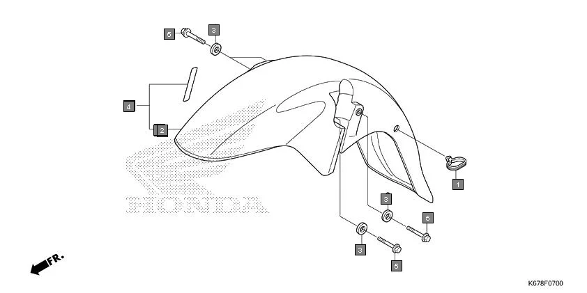 F-7 FRONT FENDER assembly diagram for HONDA CB Shine SP CBF125MG
