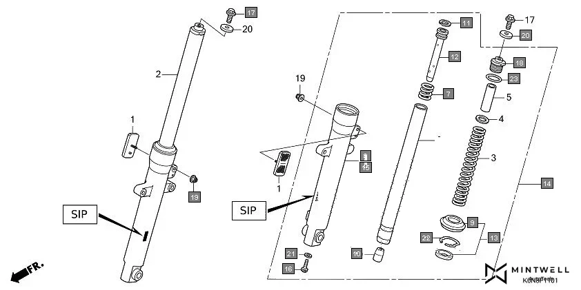 F-11-1 FRONT FORK (SHOWA) diagram showing 90301-KWN-901