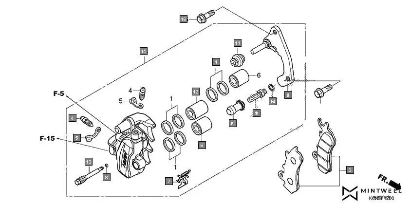 F-12 FRONT BRAKE CALIPER assembly diagram for HONDA SP125 CBF125MN