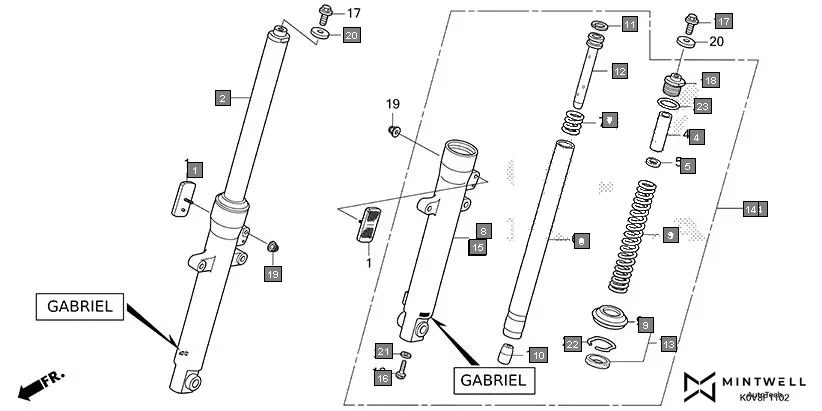 F-11-2 FRONT FORK(GABRIEL) assembly diagram for HONDA CB Shine/ Shine 125 CBF125S