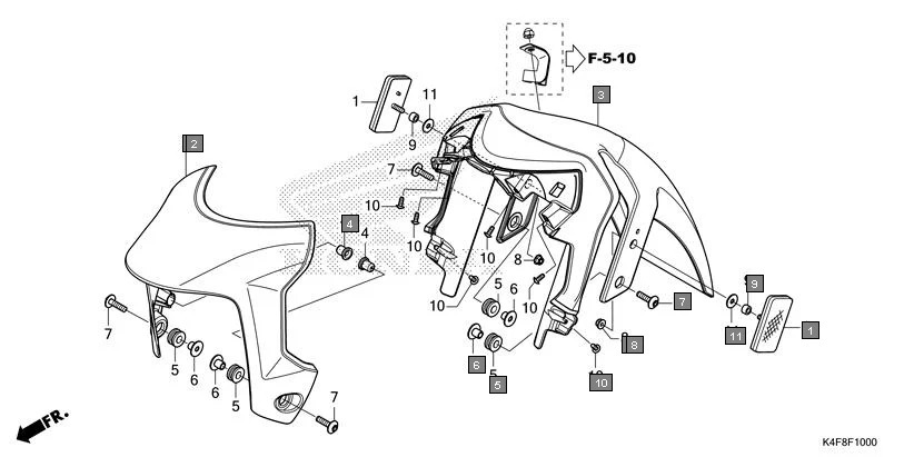 F-10 FRONT FENDER assembly diagram for HONDA CB125 Hornet CBF125ZT
