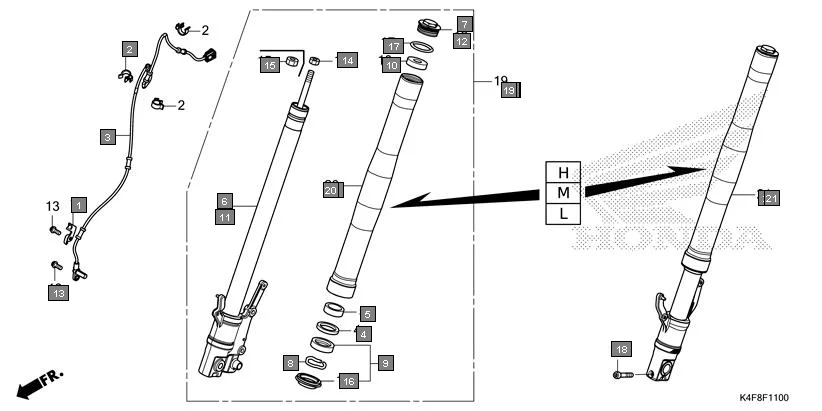 F-11 FRONT FORK assembly diagram for HONDA CB125 Hornet CBF125ZT