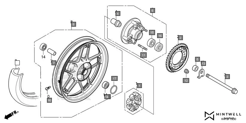 F-19-30 REAR WHEEL assembly diagram for HONDA CB125 Hornet CBF125ZT