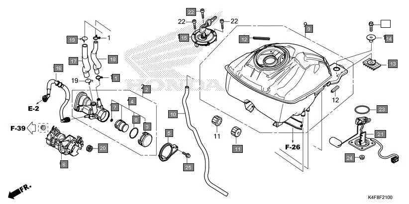 F-21 FUEL TANK/FUEL PUMP diagram showing 17614-KR3-000