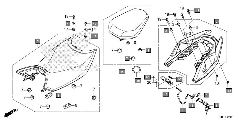 F-23 SEAT diagram showing 50401-K0E-D00