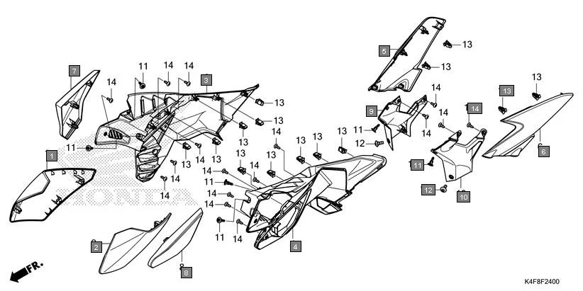 F-24 SIDE COVER assembly diagram for HONDA CB125 Hornet CBF125ZT
