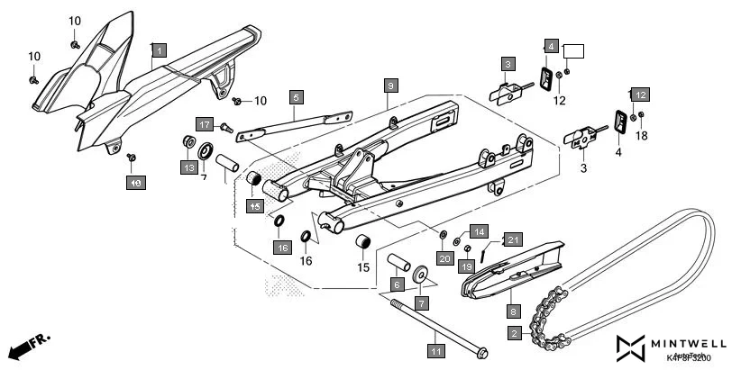 F-32 SWINGARM assembly diagram for HONDA CB125 Hornet CBF125ZT
