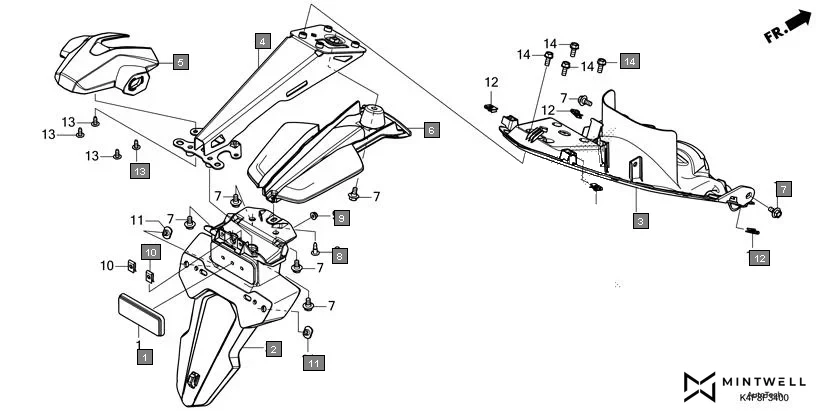 F-34 REAR FENDER assembly diagram for HONDA CB125 Hornet CBF125ZT