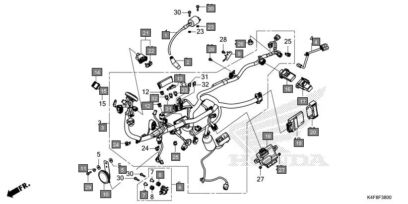 F-38 WIRE HARNESS diagram showing 38771-K0N-DJ0