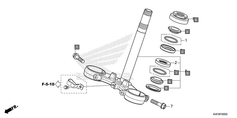 F-9 STEERING STEM assembly diagram for HONDA CB125 Hornet CBF125ZT