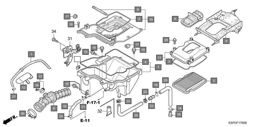 F-17 AIR CLEANER assembly diagram for HONDA CB Unicorn CBF1505