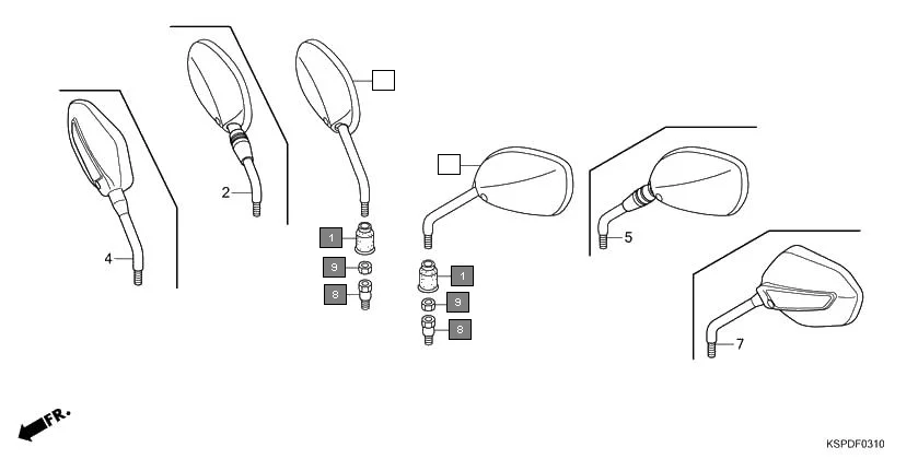 F-3-10 MIRROR assembly diagram for HONDA CB Unicorn CBF150M7