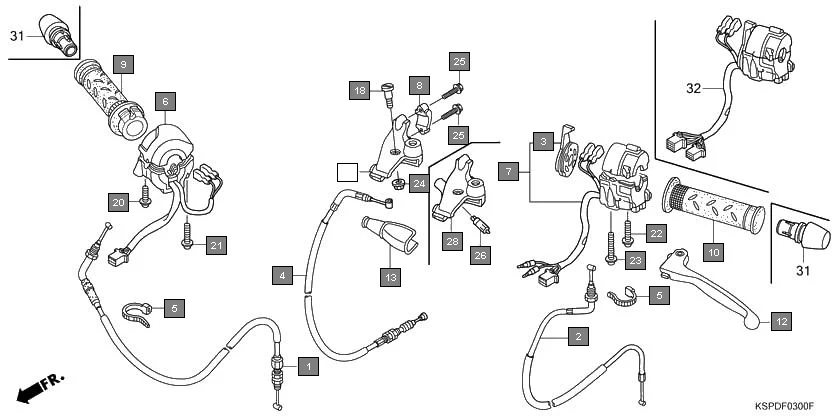 F-3 HANDLE LEVER/SWITCH/CABLE diagram showing 32161-KSP-920
