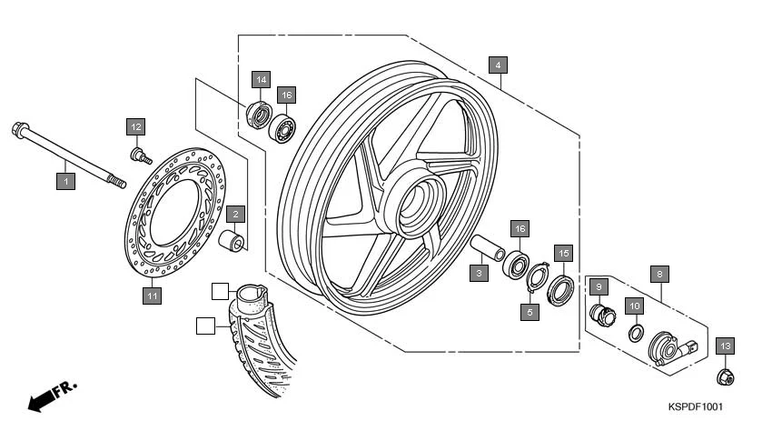 F-10-1 FRONT WHEEL(CAST)(1) assembly diagram for HONDA CB Unicorn CBF150MA
