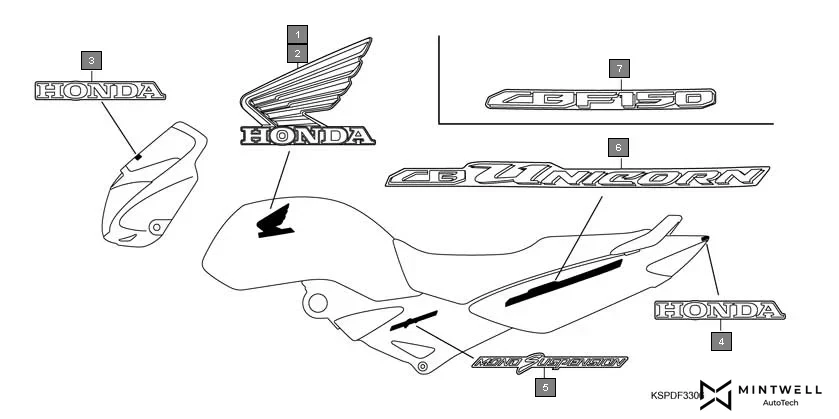 F-33-6 MARK/STRIPE(CBF150MA) assembly diagram for HONDA CB Unicorn CBF150MA