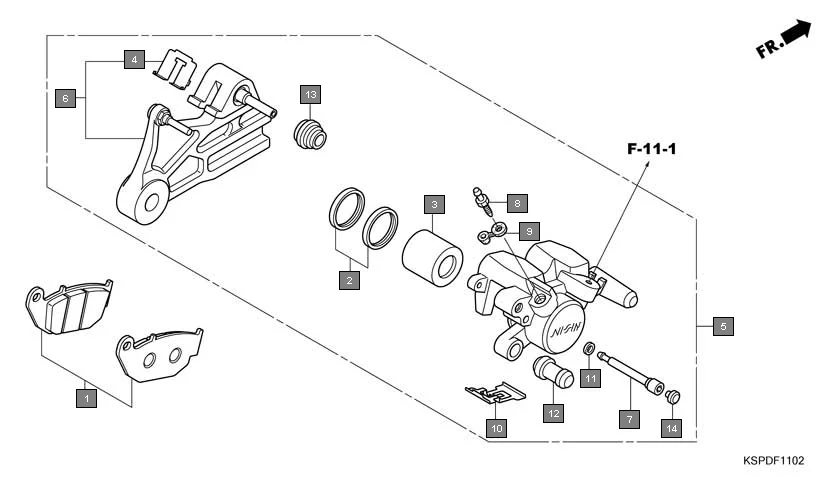 F-11-2 REAR BRAKE CALIPER assembly diagram for HONDA CB Unicorn Dazzler CBF150MC