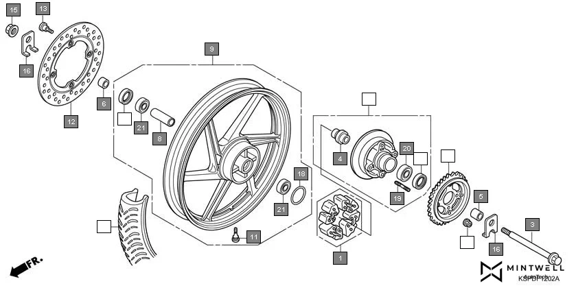 F-12-2 REAR WHEEL(CAST/DISK BRAKE) assembly diagram for HONDA CB Unicorn Dazzler CBF150MC