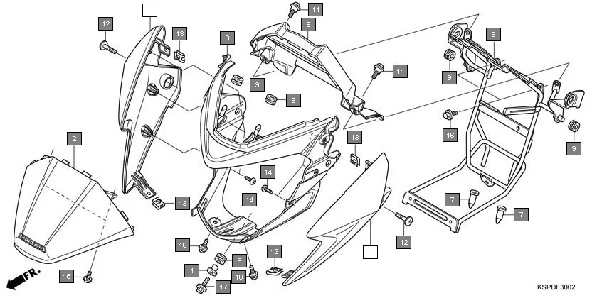 F-30-2 FRONT COWL(CBF150MB/MC) assembly diagram for HONDA CB Unicorn Dazzler CBF150MC