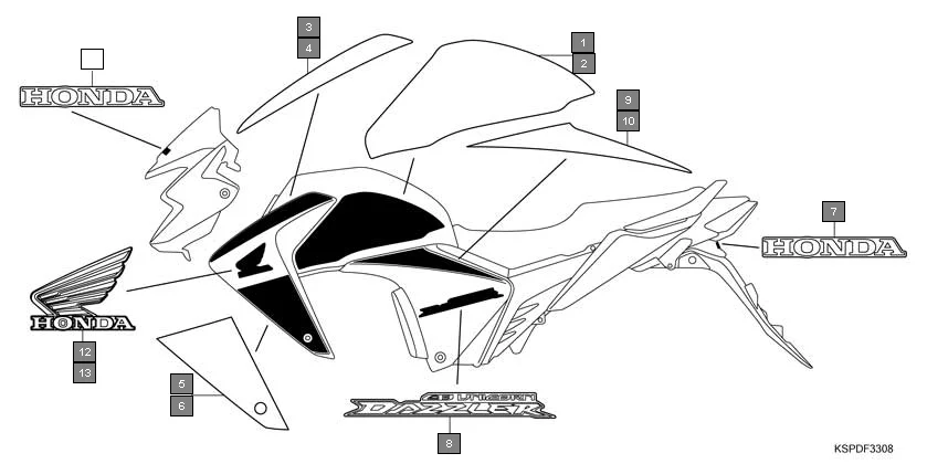 F-33-8 MARK/STRIPE(CBF150MC) diagram showing 87522-KSP-B00