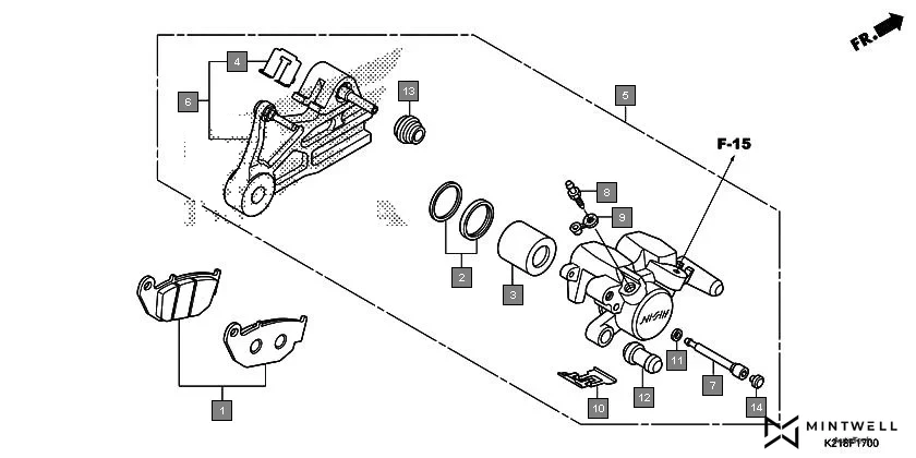 F-17 REAR BRAKE CALIPER diagram showing 45203-MCC-006