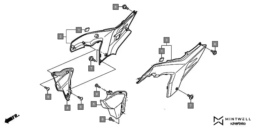 F-24 SIDE COVER diagram showing 77231-KVE-900