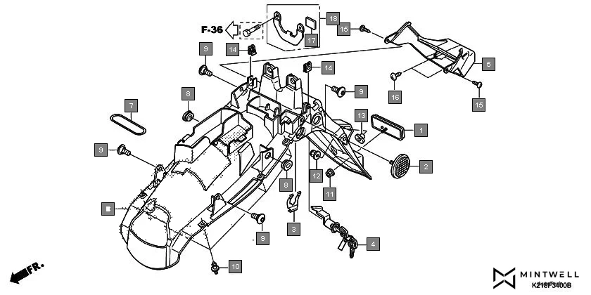 F-34 REAR FENDER diagram showing 90116-SP0-003
