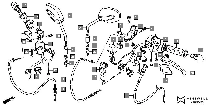 F-4 HANDLE LEVER/SWITCH/CABLE/MIRROR diagram showing 96001-06025-00