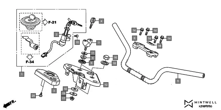 F-7 HANDLE PIPE/TOP BRIDGE diagram showing 86150-KWS-601