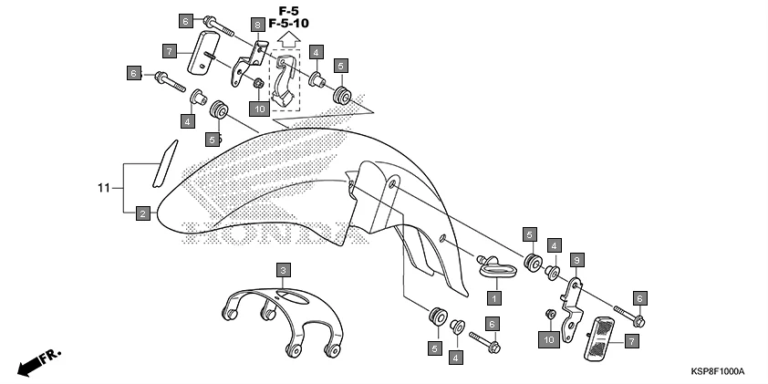 F-10 FRONT FENDER assembly diagram for HONDA CB Unicorn CBF150MH