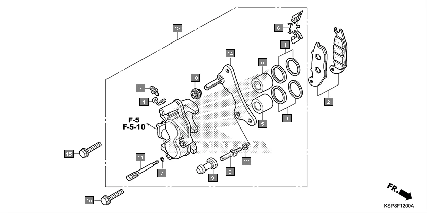 F-12 FRONT BRAKE CALIPER assembly diagram for HONDA CB Unicorn CBF150MH