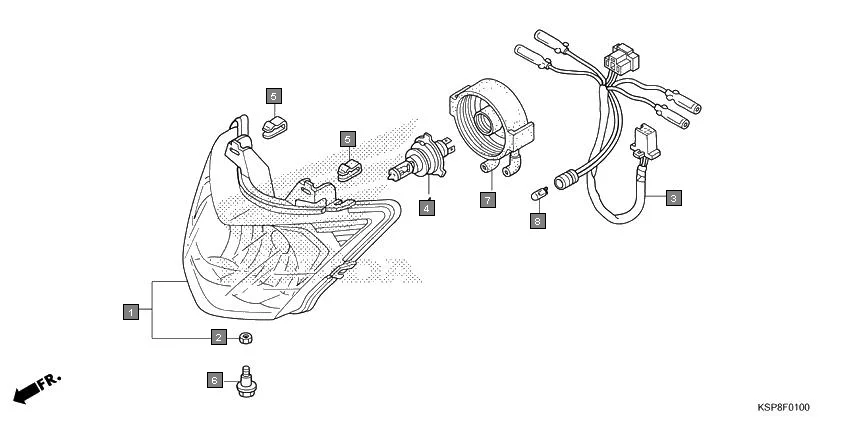 F-1 HEADLIGHT assembly diagram for HONDA CB Unicorn CBF150MH