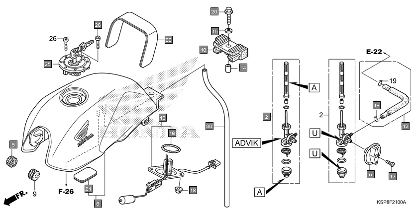 F-21 FUEL TANK assembly diagram for HONDA CB Unicorn CBF150MH