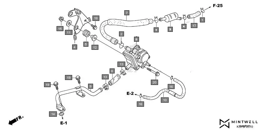 F-25-10 AIR SUCTION VALVE assembly diagram for HONDA CB Unicorn CBF150MH