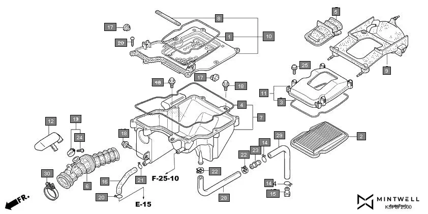 F-25 AIR CLEANER assembly diagram for HONDA CB Unicorn CBF150MH