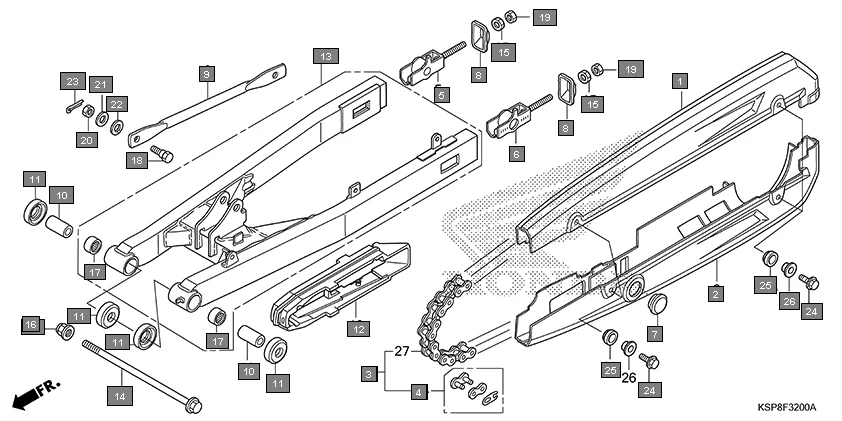 F-32 SWINGARM assembly diagram for HONDA CB Unicorn CBF150MH