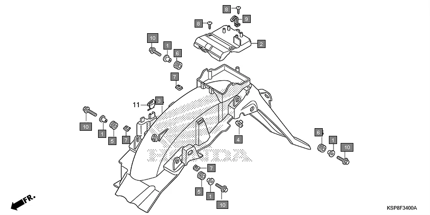 F-34 REAR FENDER assembly diagram for HONDA CB Unicorn CBF150MH