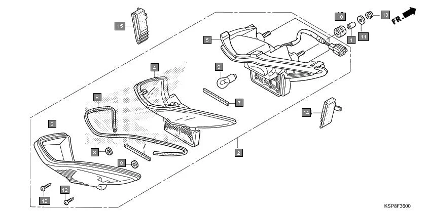 F-36 TAILLIGHT assembly diagram for HONDA CB Unicorn CBF150MH