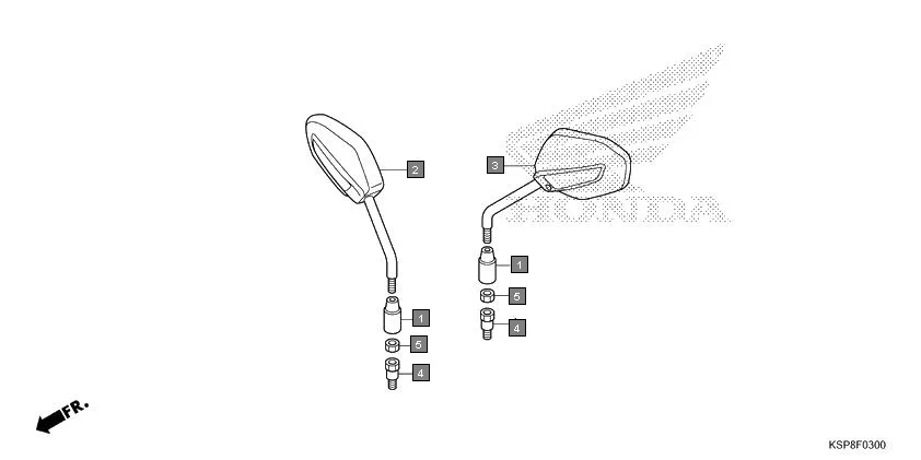 F-3 MIRROR assembly diagram for HONDA CB Unicorn CBF150MH