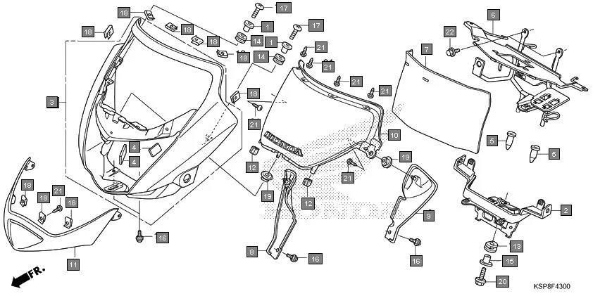 F-43 FRONT COWL assembly diagram for HONDA CB Unicorn CBF150MH