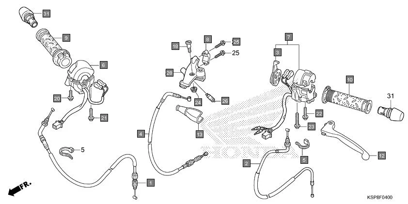 F-4 HANDLE LEVER/SWITCH/CABLE assembly diagram for HONDA CB Unicorn CBF150MH