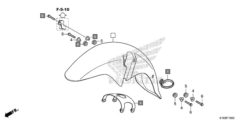 F-10 FRONT FENDER assembly diagram for HONDA CB Unicorn 160 CBF160AL