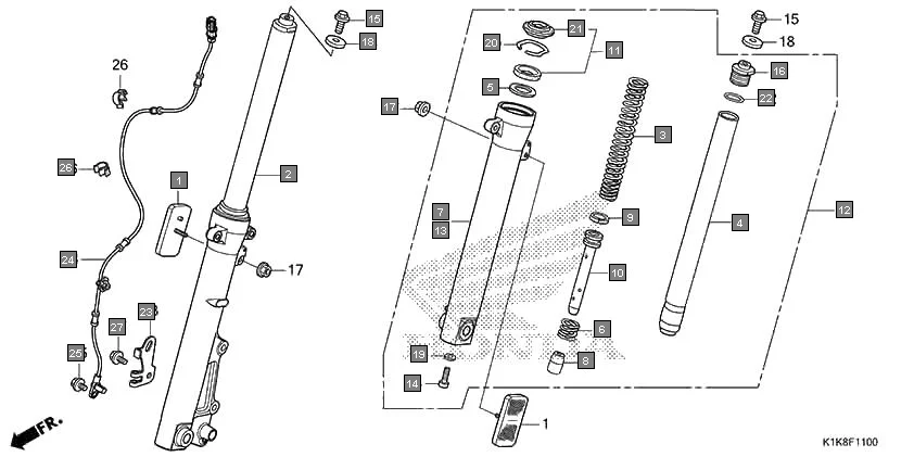 F-11 FRONT FORK assembly diagram for HONDA CB Unicorn 160 CBF160AR