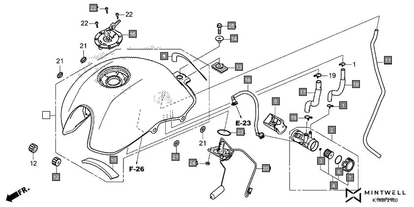F-21 FUEL TANK assembly diagram for HONDA CB Unicorn 160 CBF160AR
