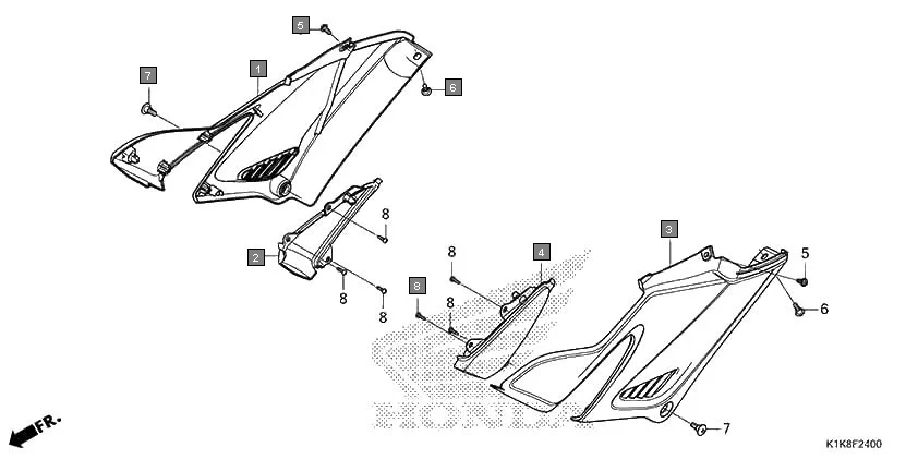 F-24 SIDE COVER assembly diagram for HONDA CB Unicorn 160 CBF160AL