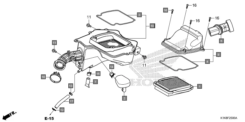 F-25 AIR CLEANER assembly diagram for HONDA CB Unicorn 160 CBF160AL