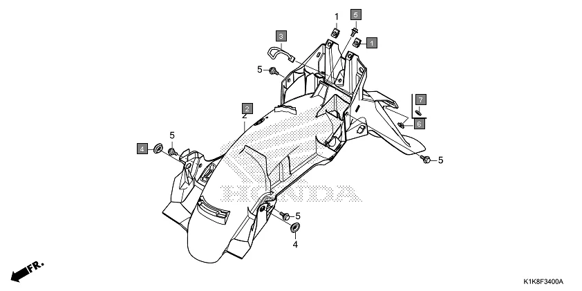 F-34 REAR FENDER assembly diagram for HONDA CB Unicorn 160 CBF160AL